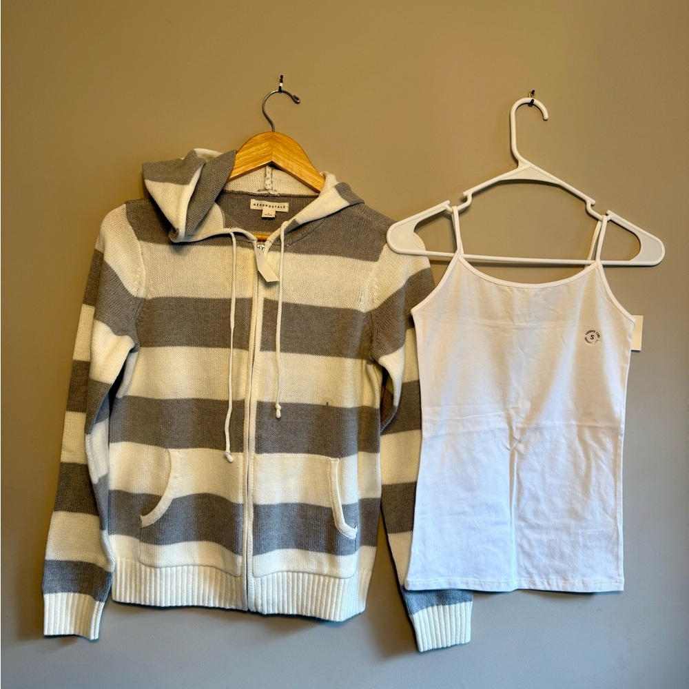 Aeropostale Stripe Rugby Full-Zip Sweater Hoodie & Cami Bundle Women's Size S - Picture 4 of 11
